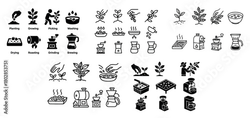 Coffee process icons collection
