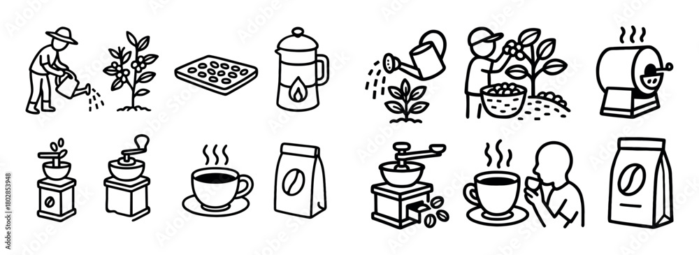 Fototapeta premium Coffee Production Doodles