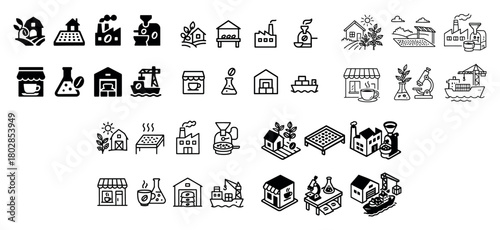 Agriculture and industry vector icons