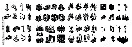 Black city icons and elements collection