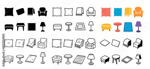 Diverse furniture icon collection