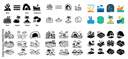 Ocean and island icons collection