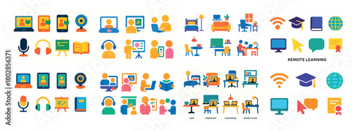 Remote learning icons collection