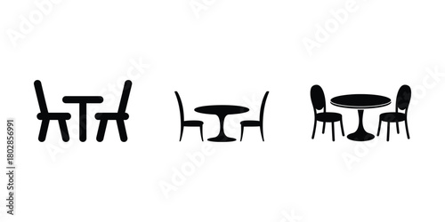 Vector table and chair sets in black silhouette