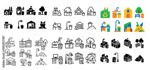 Urban recycling icons collection