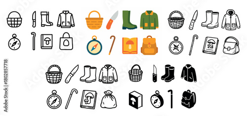Outdoor gear and accessories icons