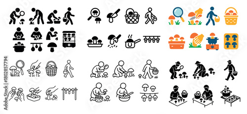 Mushroom gathering icons and graphics