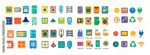 Colorful home appliance icons set