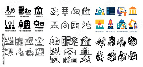 Innovation and research icons collection