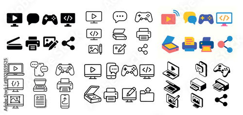 Technology icons: devices and media