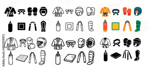 Martial arts gear and equipment icons