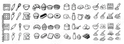 Baking icons and kitchen utensils set