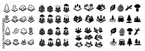 Nature icons: forests, trees, and plants