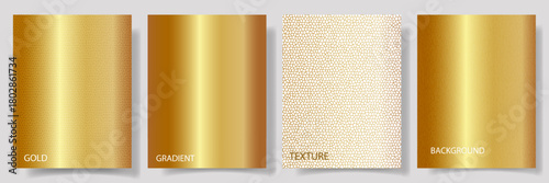 Elegant collection of gold gradients and metallic textures with subtle reflective shine and decorative patterns. Luxury branding, packaging, invitation, background, print, poster