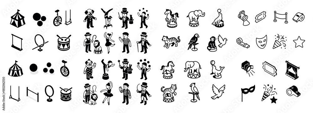 Fototapeta premium Circus icons collection in black and white