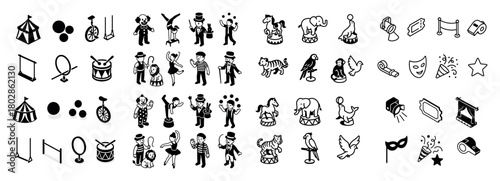 Circus icons collection in black and white