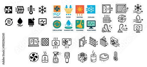 Hvac system icons and symbols set