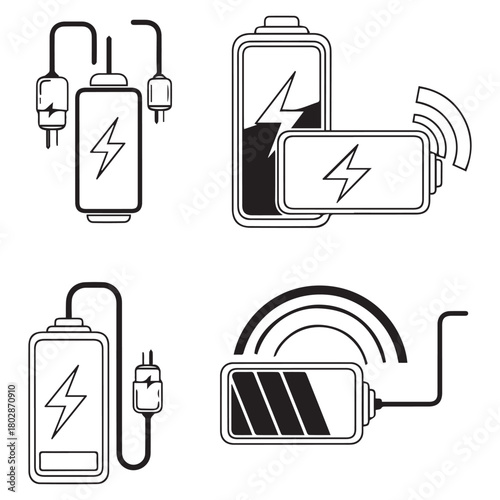 battery charging icon set