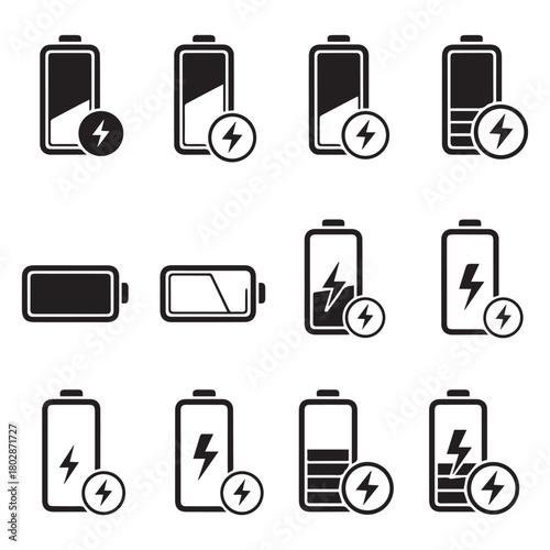 battery charging icon set