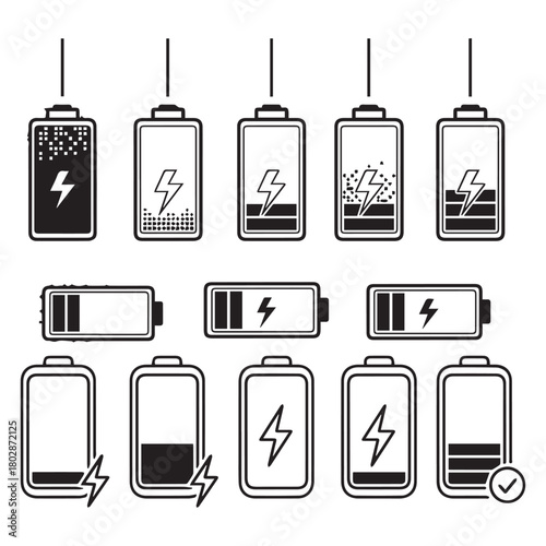 battery charging icon set