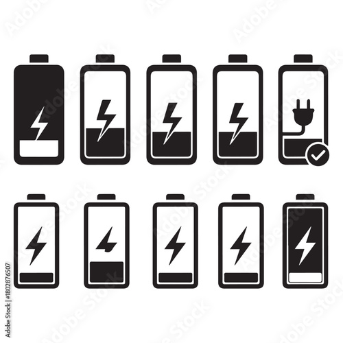 battery charging icon set
