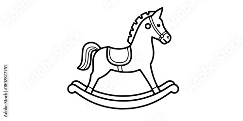 Vintage Rocking Horse Toy Simple Outline Flat Vector