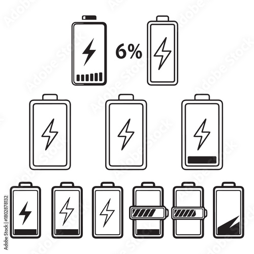 battery charging icon set