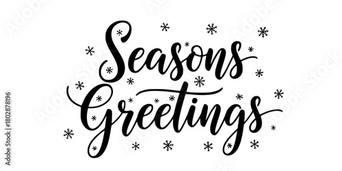 Calligraphic "Seasons Greetings" Snowflake Script Vector