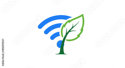 The green leaf symbolizes nature, and the replacement of the Wi-Fi signal with a green leaf represents the concept of a day without the Internet.