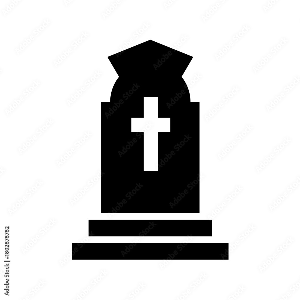 Obraz premium Black and white cross vector icon, a religious symbol of Christ, faith, and the church, also representing death and belief in a grave or cemetery illustration
