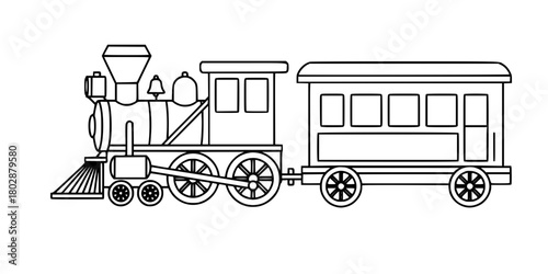 Classic Train Toy Engine Simple Outline Flat Vector