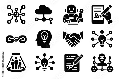 Data hub ai icon tablet lines vector robot digital group collaborative