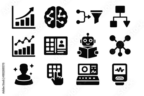 Neural storyteller narrative brain ai robot vector holographic chart data icon