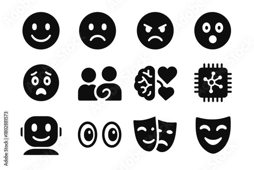 Empathy vector emotion smile chip joy surprise ai symbol robotic icon icons