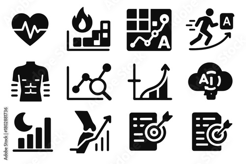 Fitness data cloud synchronization report icon performance vector icons graph heart recovery