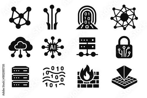 Icons digital data virtual encryption vector fiber stack icon network secure