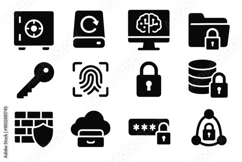 Password shield monitor vector lock data vault secure firewall icon server