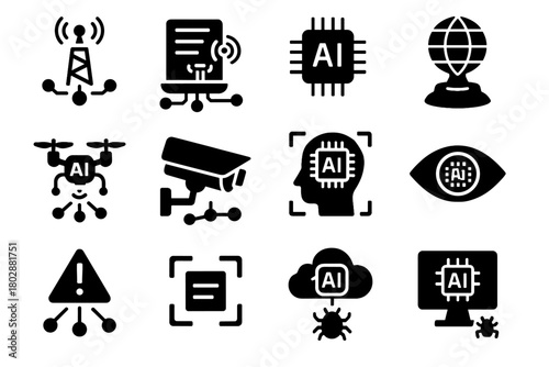 Security observer radar icon intrusion vector device sensor monitoring detection drone ai