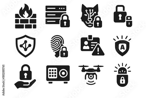 Monitoring drone encrypted badge access icon panel holographic vector icons digital modern