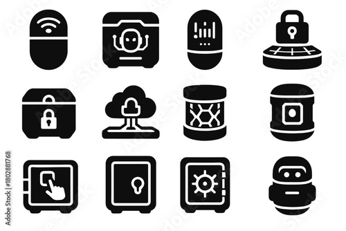 Cloud vector icon safe ai storage chest locker futuristic icons pod interactive
