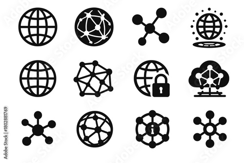 Information sphere node ball icons digital data holographic vector hub network quantum