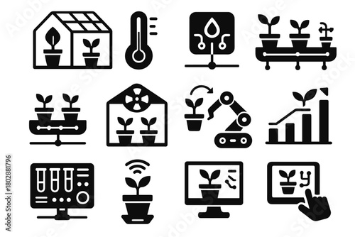 Vector roof icon greenhouse smart watering system automated ventilation virtual pot