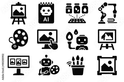 Frame mixing palette icon virtual vector sketchpad lab art jars paintbrush paint