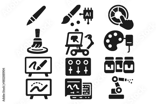 Vector color paint sensor tool tray digital art interactive robotic ai icon