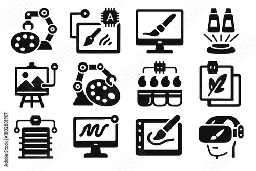 Ai icon tool brush virtual palette paint robotic automated painting holographic board