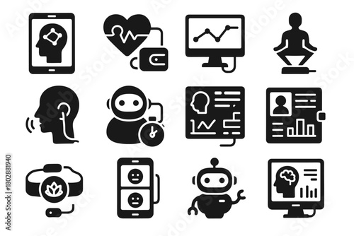Tracker connected mood therapy devices icon sensor smart vector journal heart cognitive