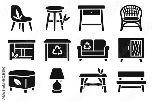 Icon bench wooden hemp wood friendly vector recycled rattan eco furniture bamboo