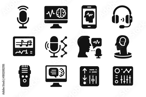 Voice icon tech pronunciation vector smart monitor app holographic ai recorder digital