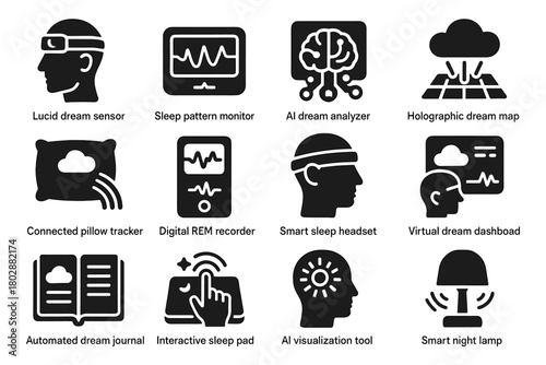 Icon ai visualizer tool dream night smart digital pillow vector icons headset