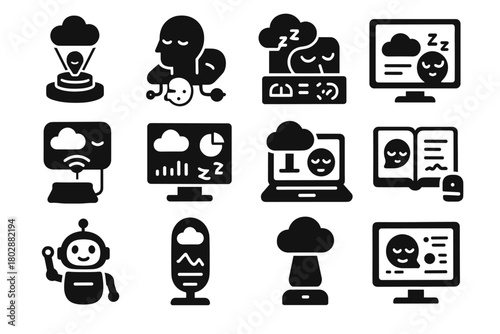 Robotic icon journal vector assistant smart sleep gadgets ai virtual dream interactive